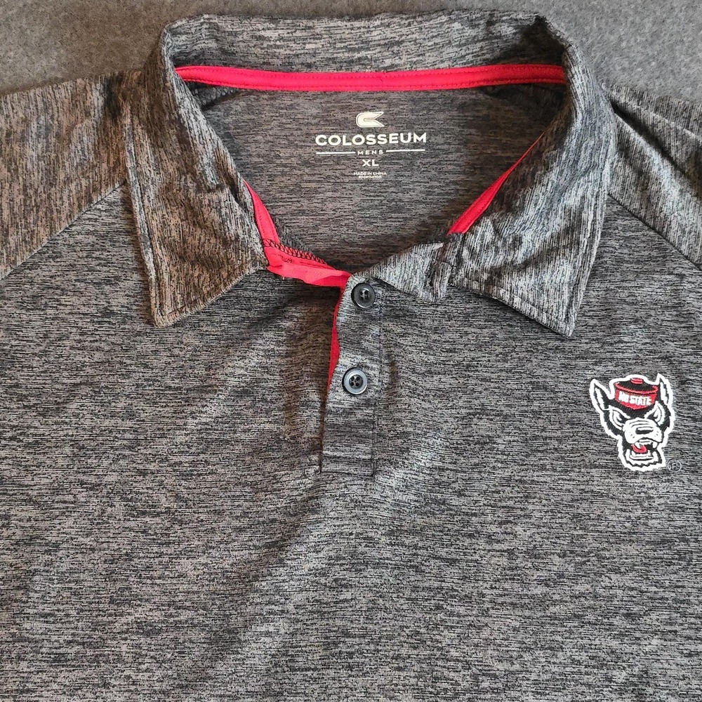 NC State Wolfpack Shirt Mens XL Gray Red NCAA Basketball Polo Wolfpack Colosseum